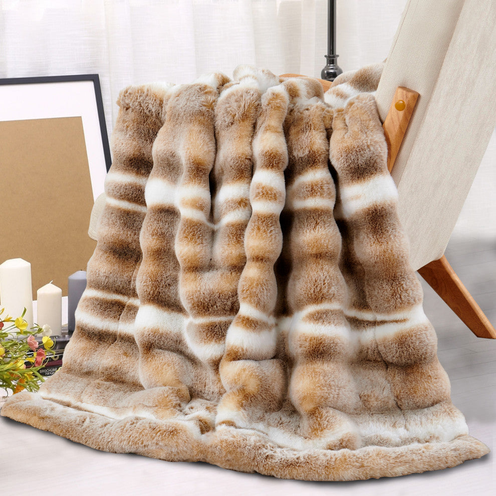 Tip Dying Two Tone Faux Fur Throw, Brown White