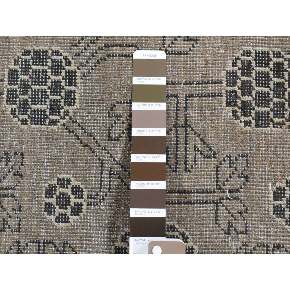 Brown Zero Pile Khotan and Samarkand Design Hand Knotted Mat Rug, 2'1"x2'2"