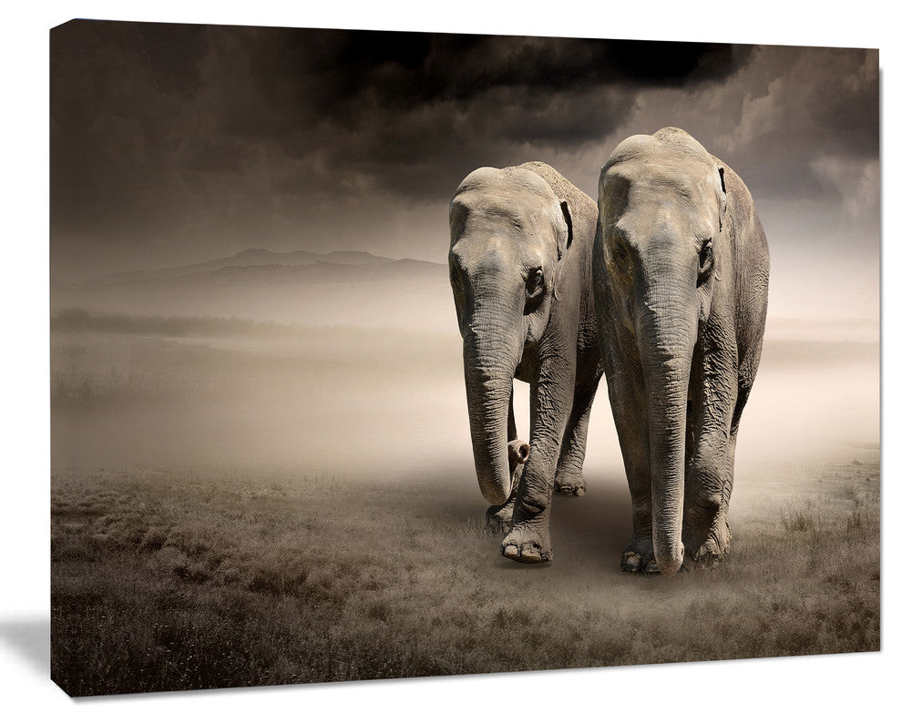 Elephant Pair in Motion, Animal Canvas Wall Art, 40"x30"