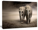 Elephant Pair in Motion, Animal Canvas Wall Art, 40"x30"