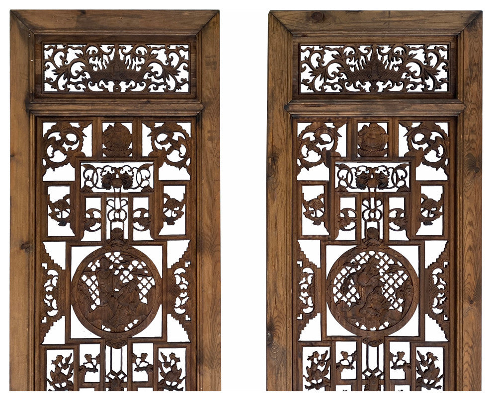 4 Vintage Chinese Eight Immortal Theme Wood Tall Panel Screen Divider cs6973S