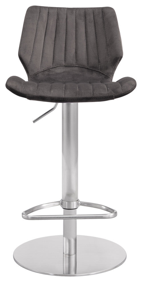Dove Gray Velvet and Chrome Channel Adjustable Swivel Bar Stool