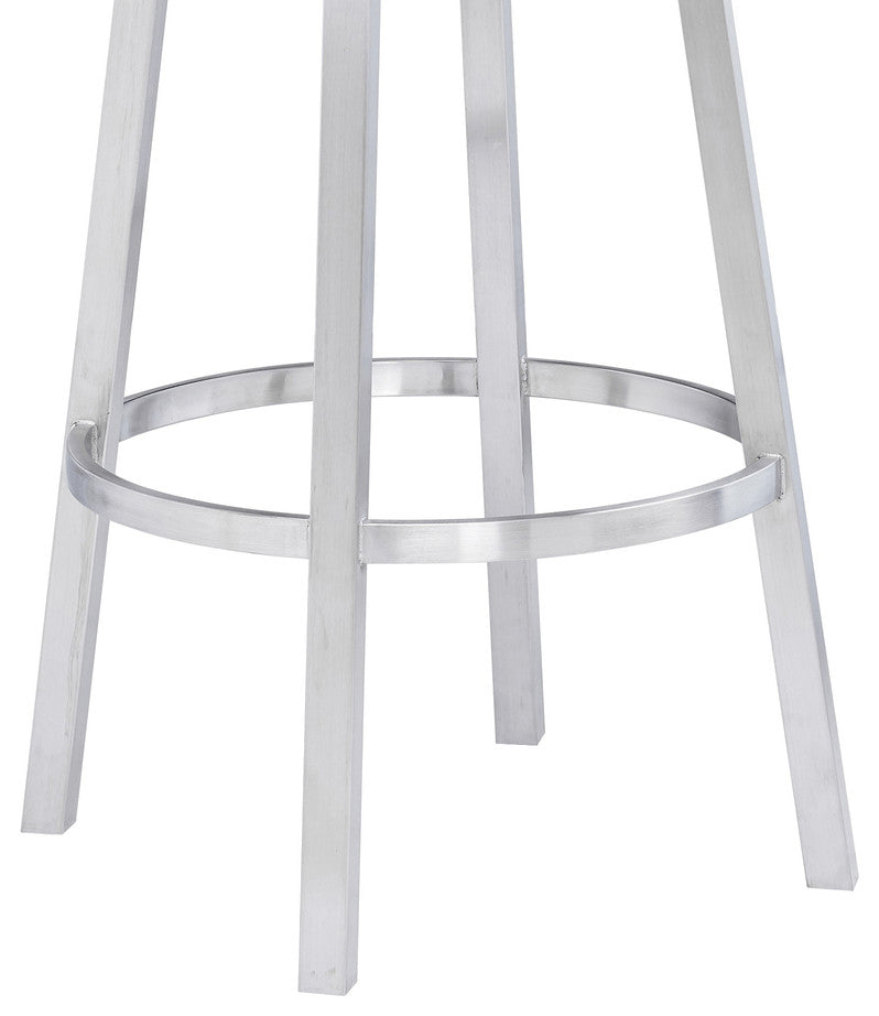 39" White And Silver Faux Leather Swivel Low Back Bar Height Chair With Footrest