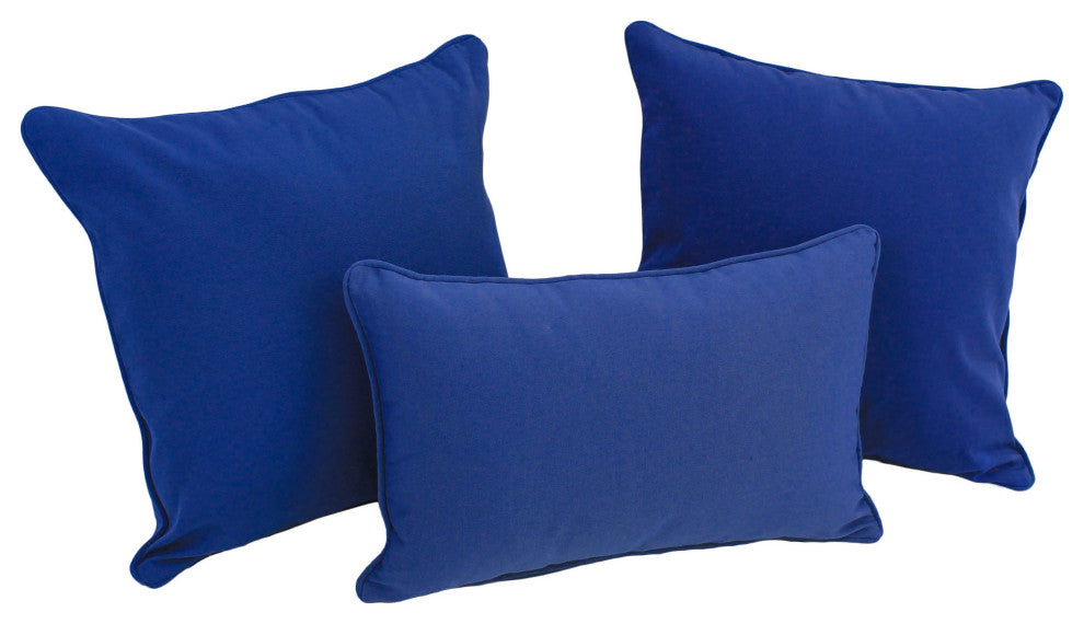 Double-Corded Solid Twill Throw Pillows With Inserts, Set of 3, Royal Blue