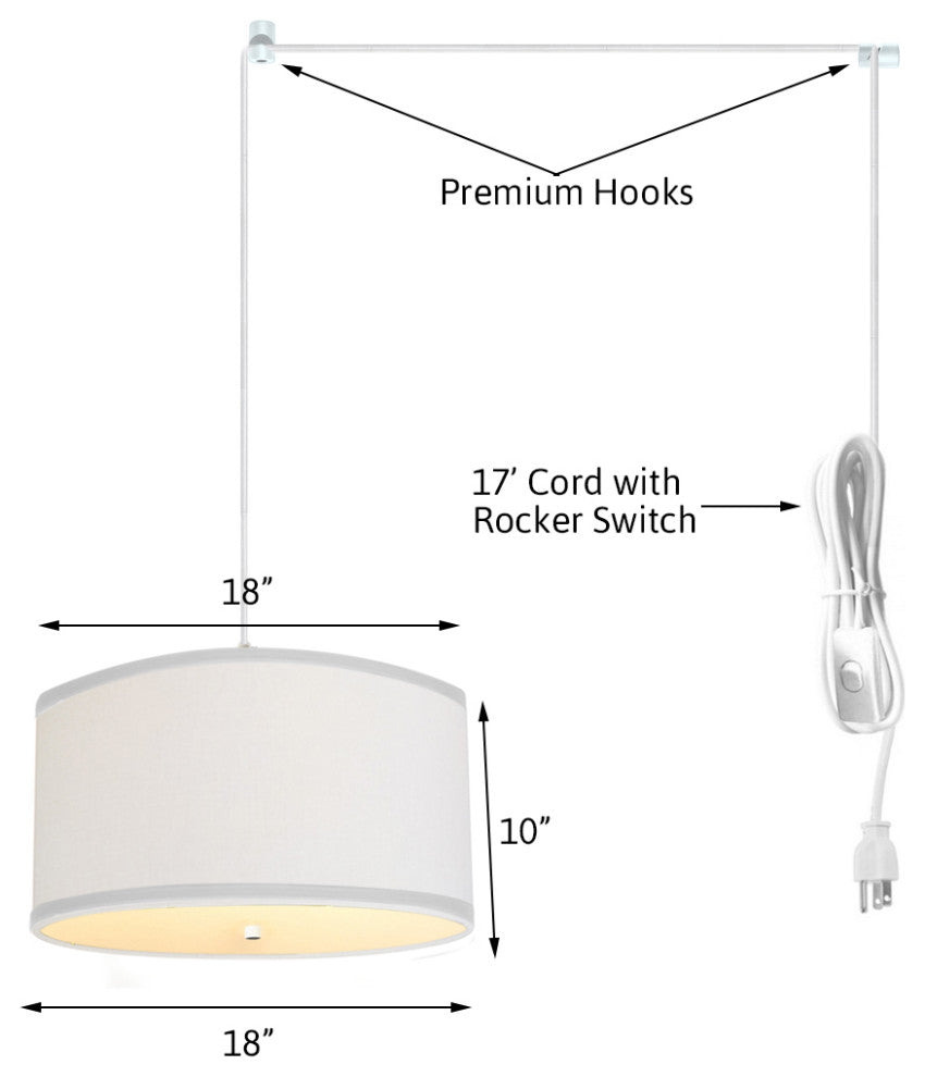 2 Light Swag Plug-In Pendant 18"w White Linen with Diffuser, White Cord
