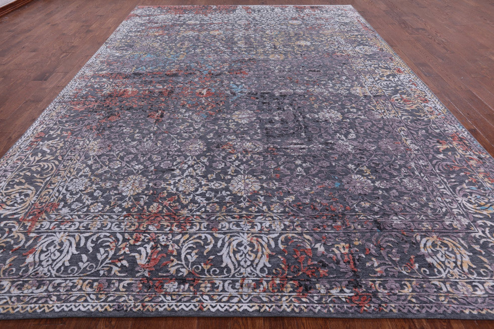Persian Wool and Silk Hand-Knotted Rug 9' 11" X 13' 11" Q7059