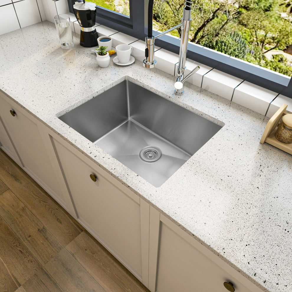 Sinber Single Bowl Kitchen Sink with 304 Stainless Steel Satin Finish, 23"x18"x9", Undermount