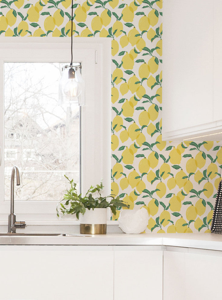 Lemon Peel and Stick Vinyl Wallpaper, 24"w X 60"h