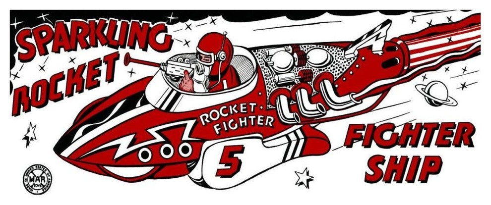 "Sparkling Rocket Fighter Ship" Digital Paper Print by Retrorocket, 42"x18"