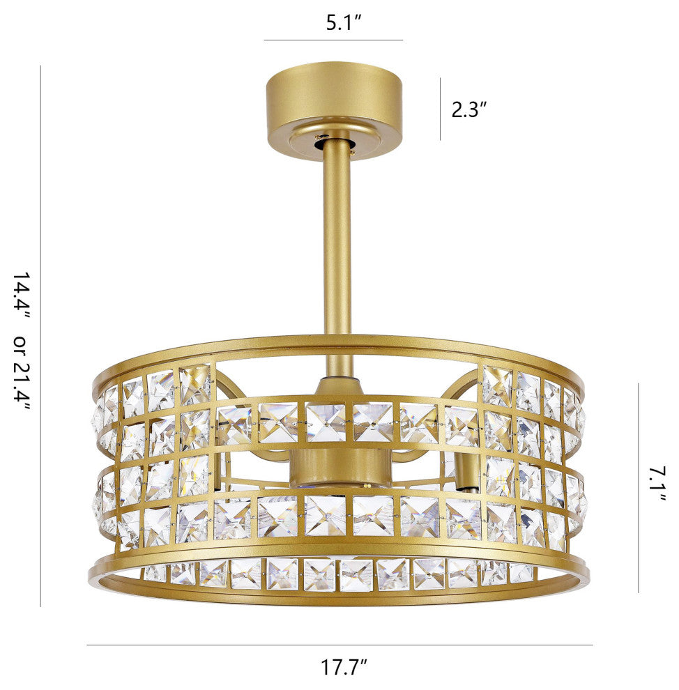 18" Crystal Chandelier Ceiling Fan With Remote Control and Light Kit