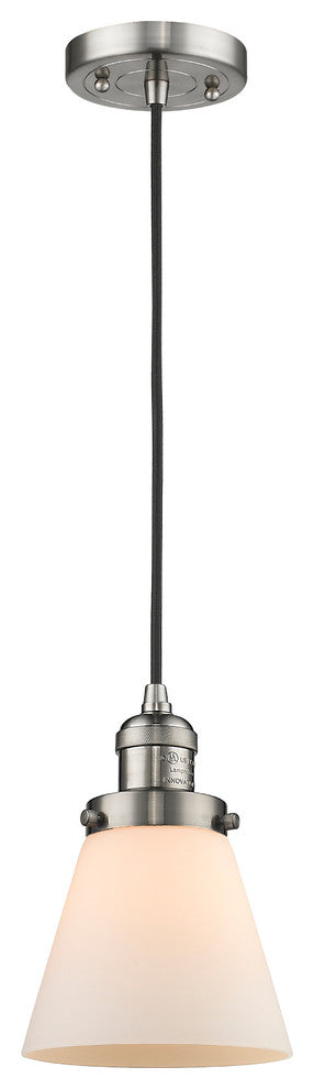 Small Cone 1-Light LED Pendant, Brushed Satin Nickel, Glass: Matte White Cased