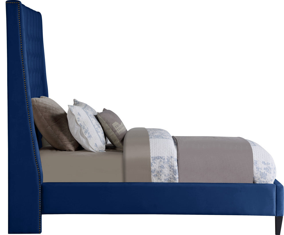 Fritz Velvet Upholstered Bed, Navy, Twin