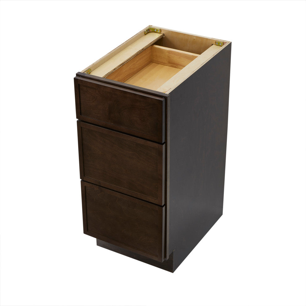 Vanity Art Birch Plywood Single Base Storage Cabinet, Brown, 15 Inch (3 Drawers)