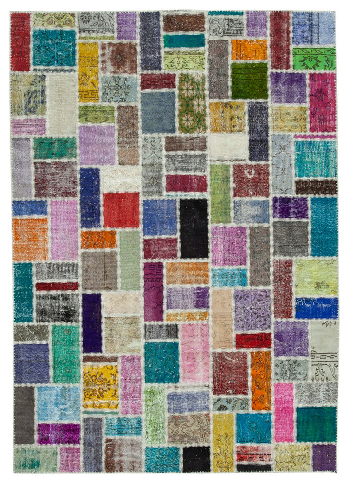Rug N Carpet - Hand-Knotted Turkish 6' 11" x 9' 9" Vintage Patchwork Area Rug