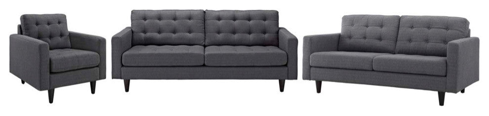 Gray Empress Sofa, Loveseat and Armchair Set of 3