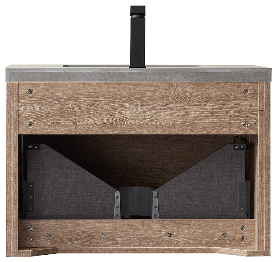Carcastillo Bath Vanity, Oak With Sintered Stone Top, 30", With Mirror