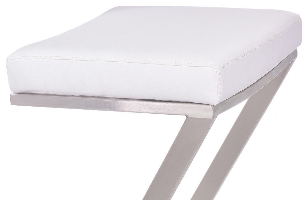 30" Contempo White Faux Leather and Stainless Backless Bar Stool