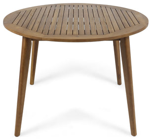 GDF Studio Nick Outdoor Acacia Wood Round Dining Table, Teak Finish