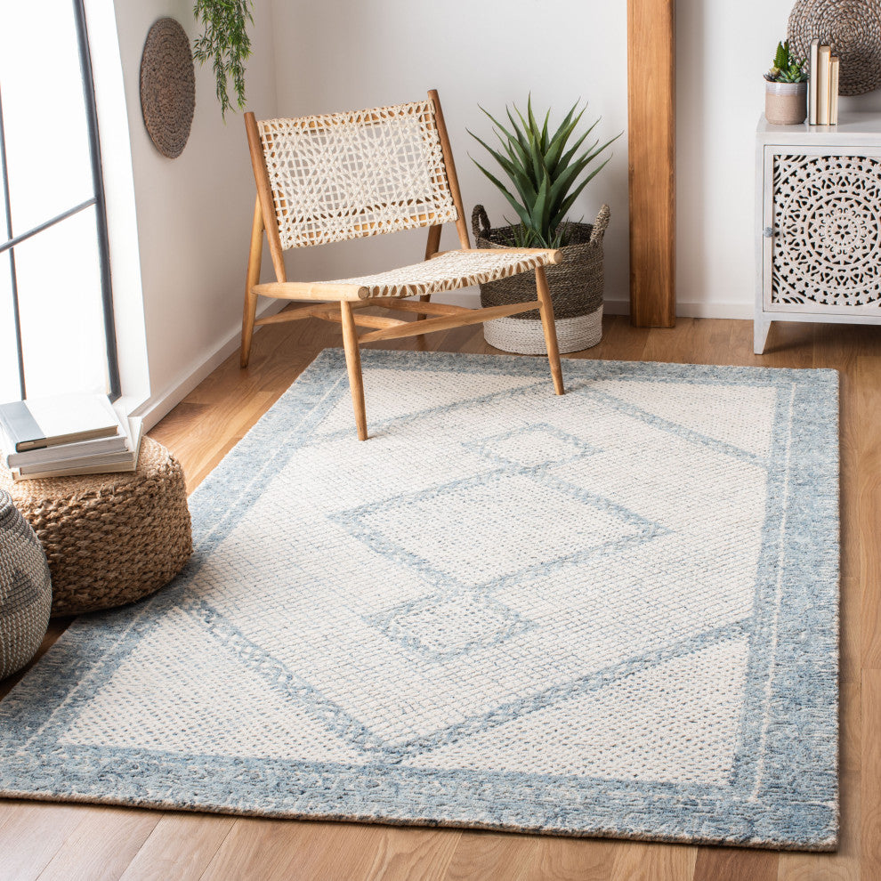 Safavieh Couture Abstract Collection, ABT345 Rug, Ivory/Blue, 8'x10'