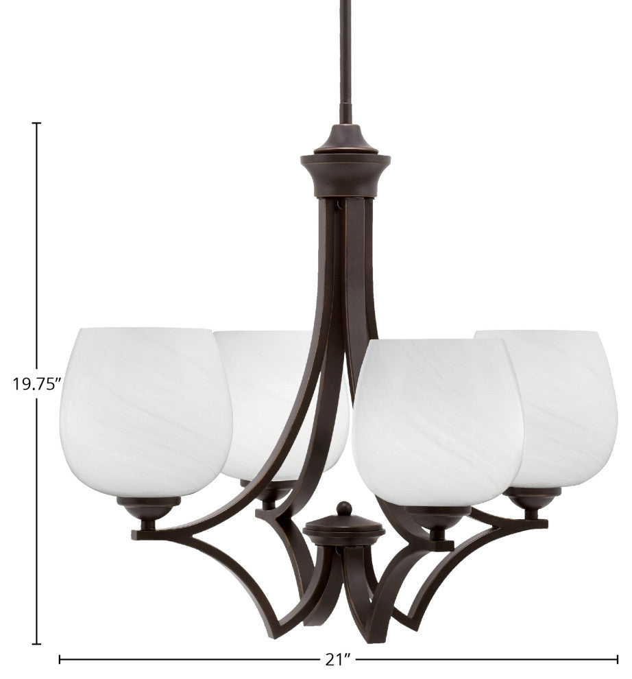 Zilo Uplight, 4 Light, Chandelier, Dark Granite Finish, 6" White Marble Glass