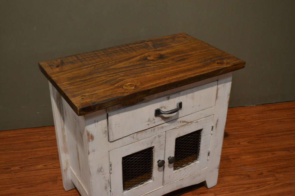 Bayshore Nightstand End Table With 1-Drawer and 2 Mesh-Doors