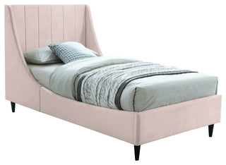 Eva Velvet Upholstered Bed, Pink, Twin