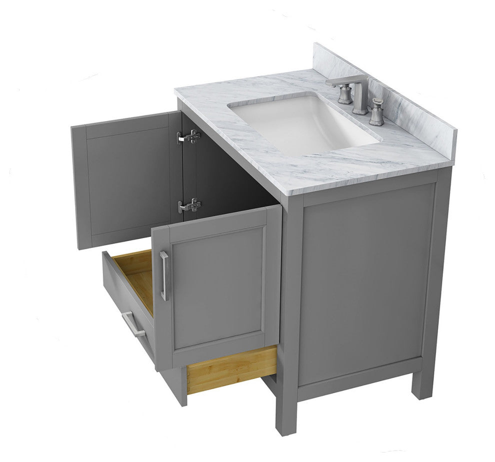 36" Plywood Freestanding Bathroom Vanity Set with Drawer and Doors, Grey