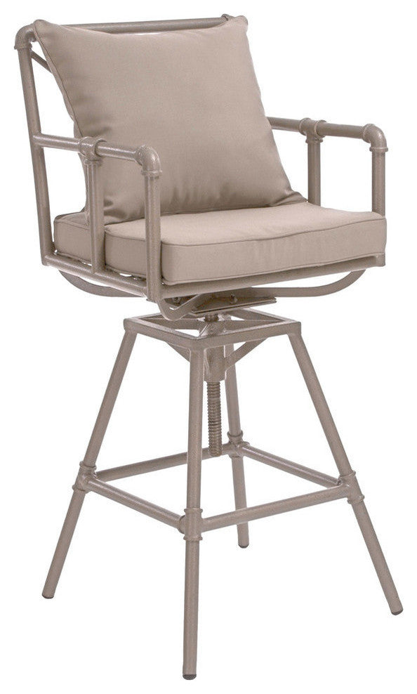 GDF Studio Tallahassee Pipe Outdoor Adjustable Barstool, Gray and Brass