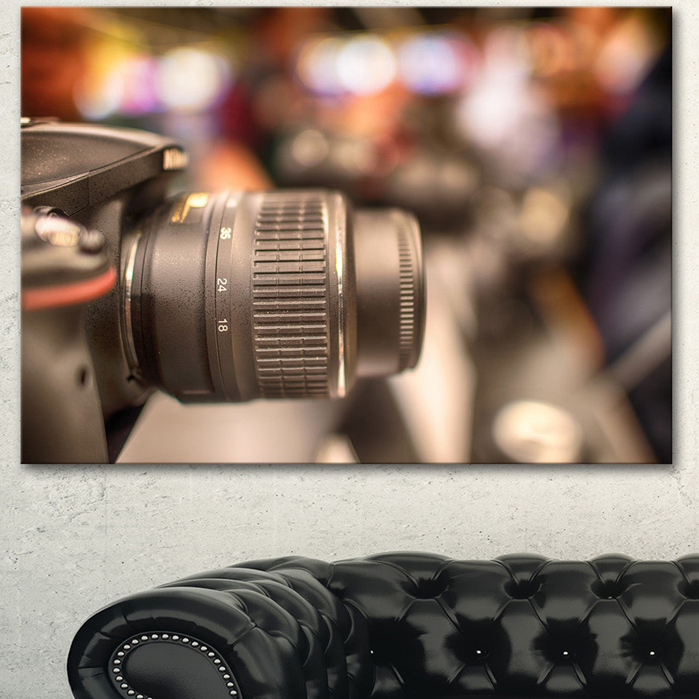 Modern Camera in City Electronics Shop, Contemporary Canvas Art Print, 60"x28"