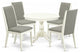 5 Pc Dining Set, Linen White Breakfast Table, 4 Shitake Chairs, Linen White
