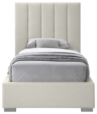 Pierce Linen Textured Fabric Upholstered Bed, Beige, Twin