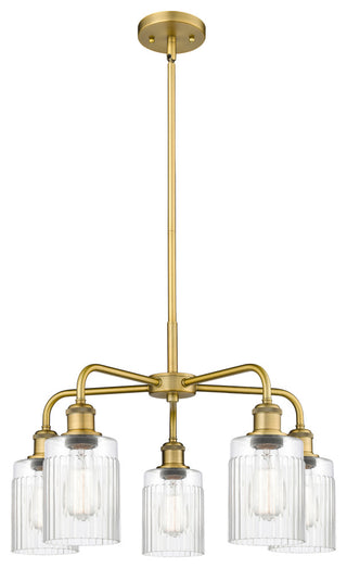 Hadley 5-Light 23" Stem Chandelier, Brushed Brass Finish, Clear Shade
