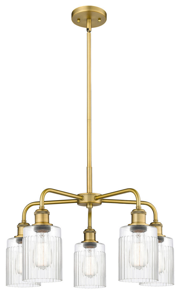 Hadley 5-Light 23" Stem Chandelier, Brushed Brass Finish, Clear Shade