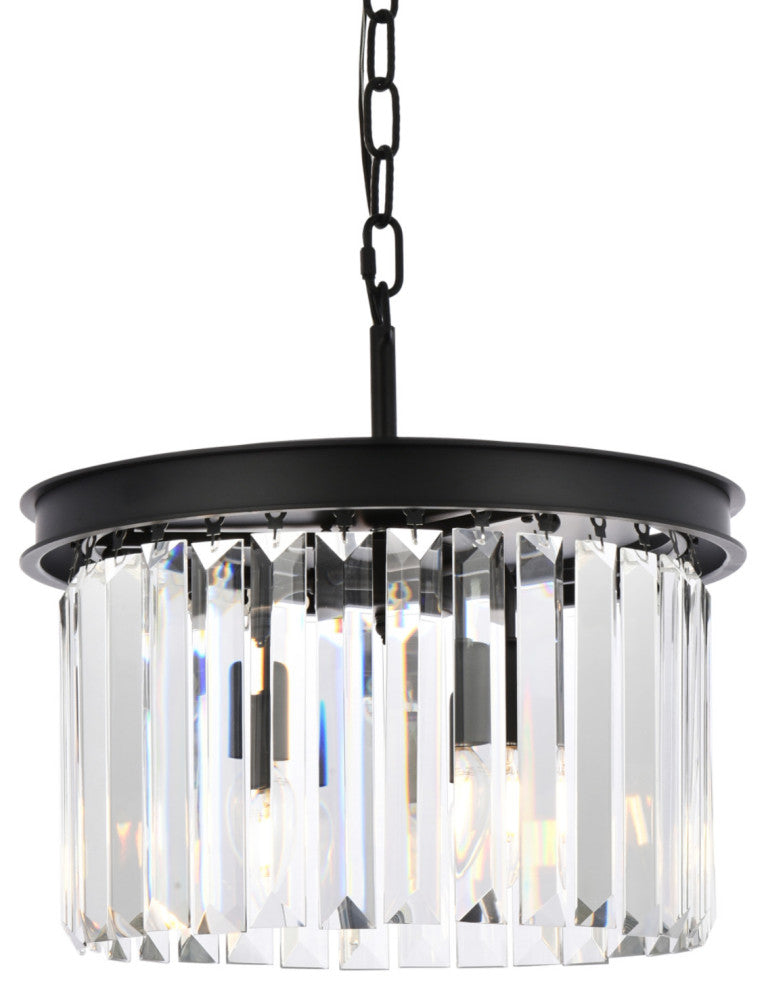 Elegant Lighting 1238D16/RC Sydney 3 Light 16"W Crystal Pendant - Matte Black