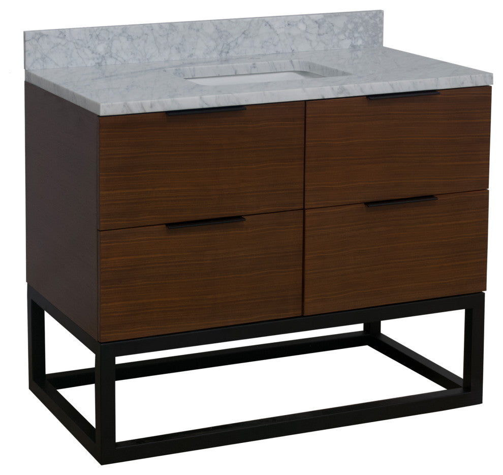 Mia 42" Bathroom Vanity, Walnut, Carrara Marble