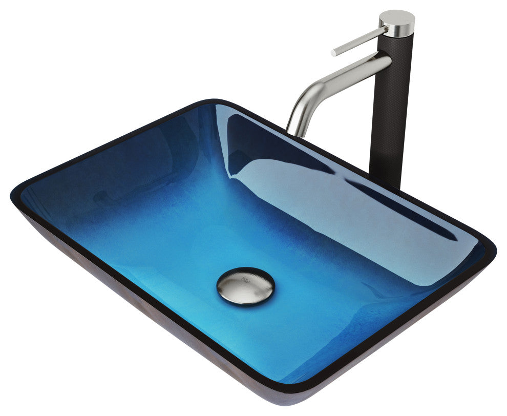 Donatello 18"L x 13"W Glass Vessel Sink and Lexington 10"H Faucet Set