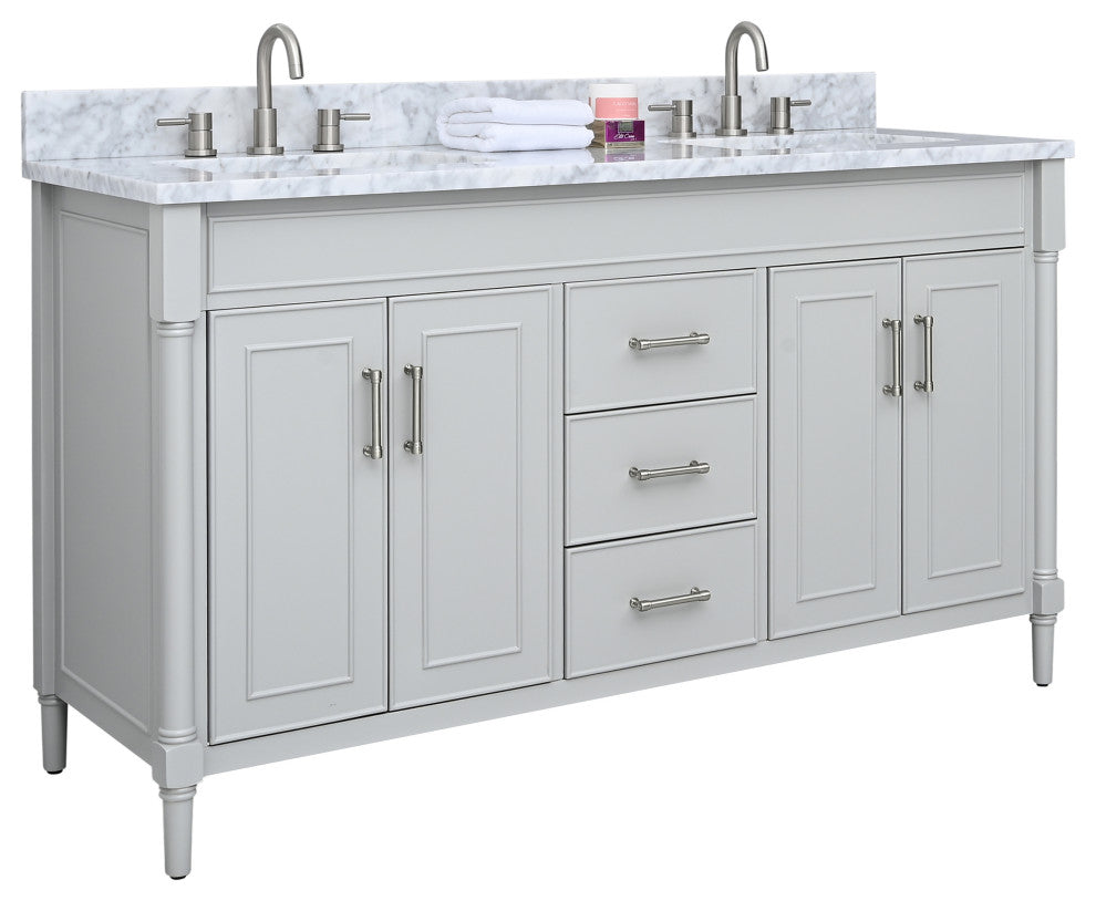 Avanity Bristol 60" Vanity Combo in Light Gray and Carrara White Marble Top