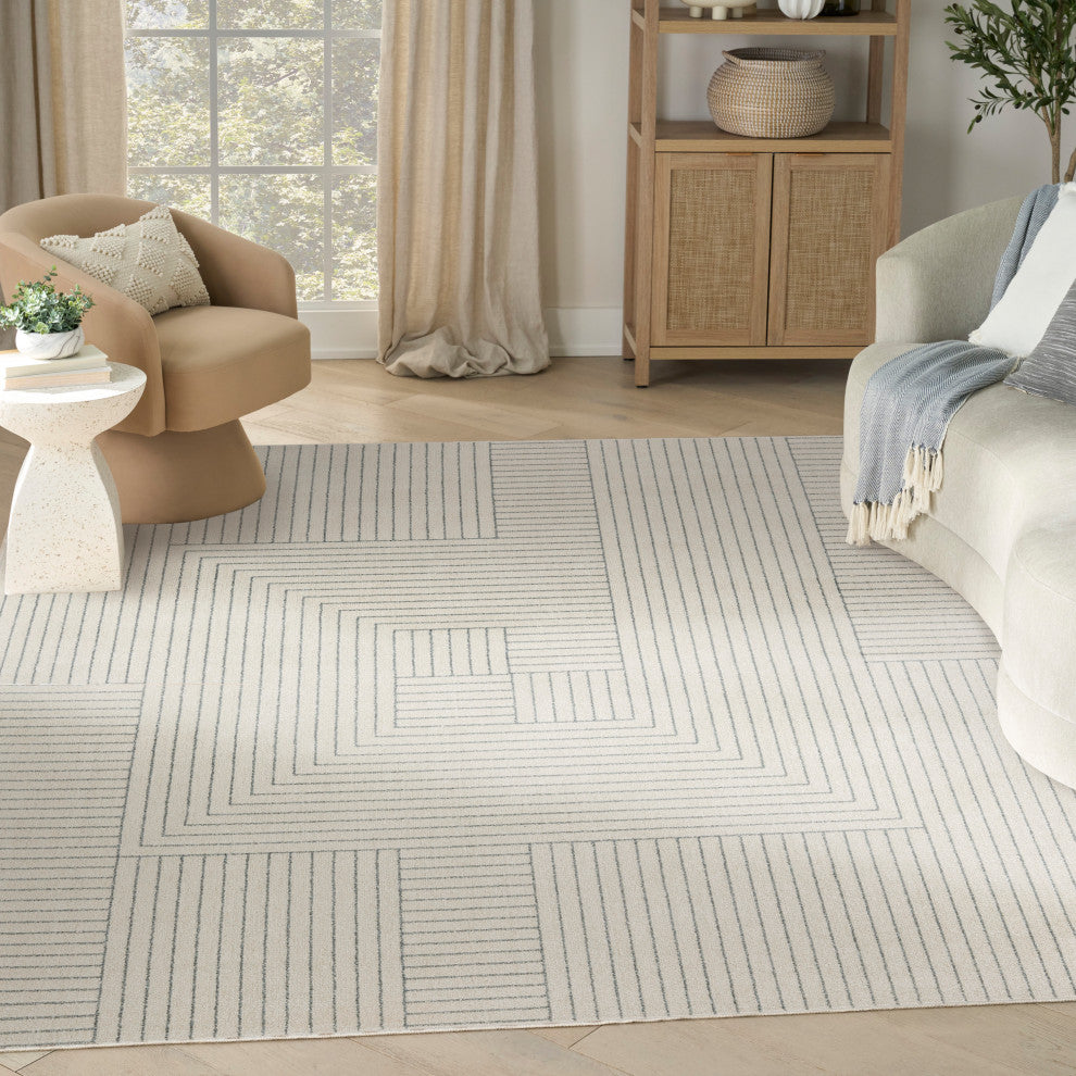 Nourison Washable Decor 9' x 12' Cream Blue Modern Indoor Rug
