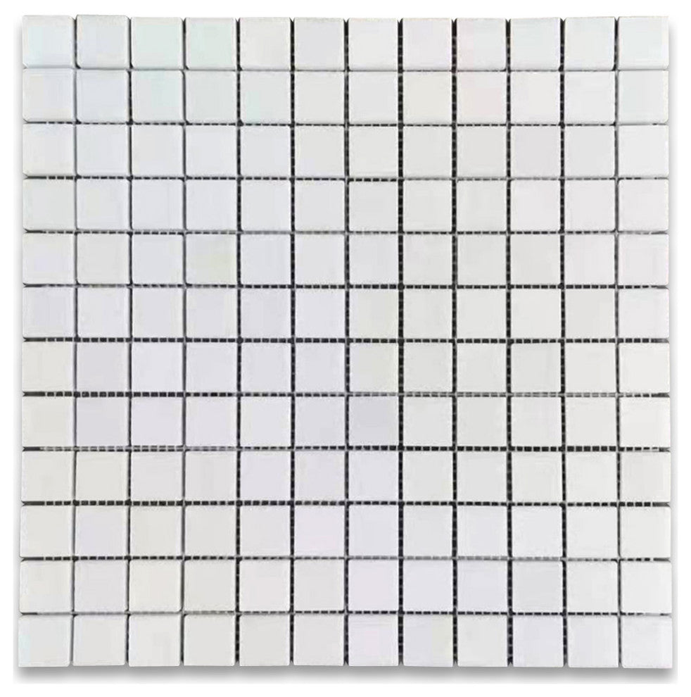 Greek Thassos White Marble 1x1 Square Mosaic Wall Floor Tile Polished, 1 sheet