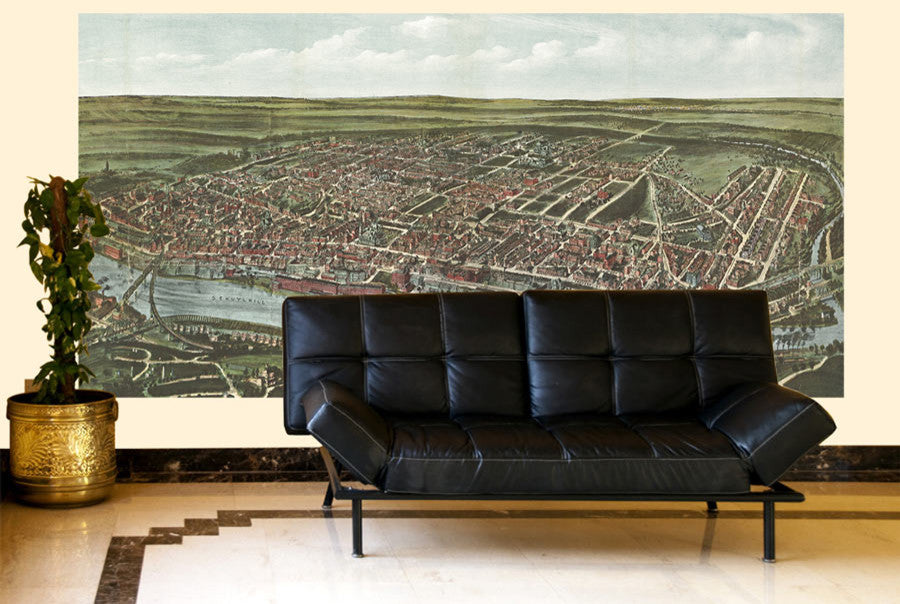 Philadelphia Panoramic, 1907 Wall Map Mural, Peel and Stick 3-Panel, 125"x62"
