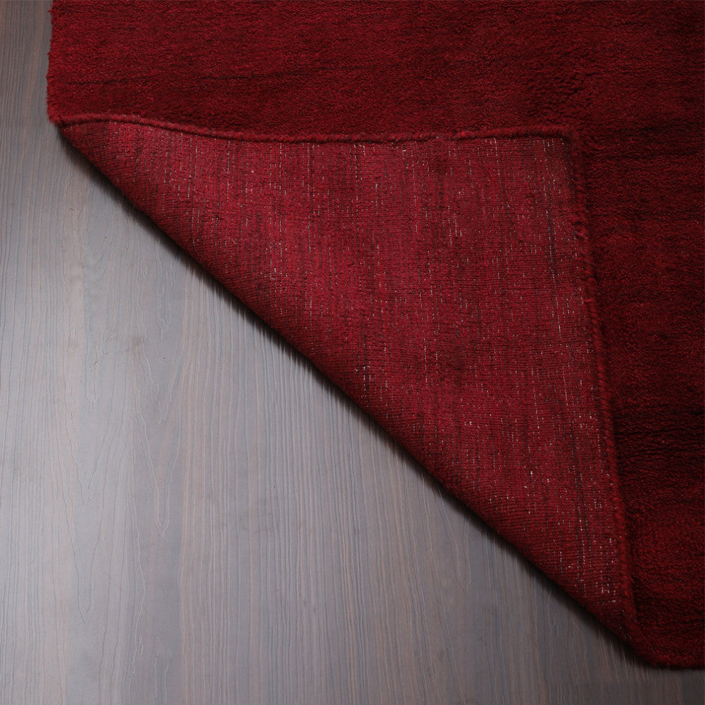 Hand Knotted Loom Silk Mix Area Rug Solid Dark Red, [Rectangle] 6'x9'