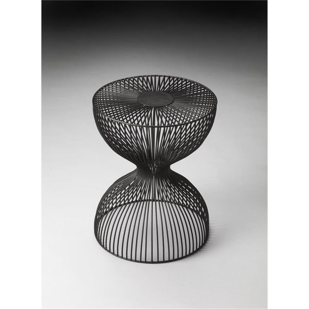 Home Square Modern Iron Cage Bunching Table in Black - Set of 2