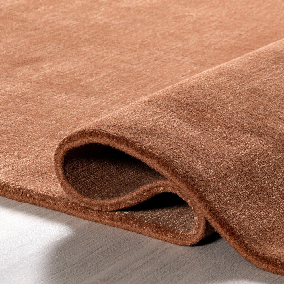 Arrel Speckled Wool-Blend Area Rug, Brick 2' 6" x 12'