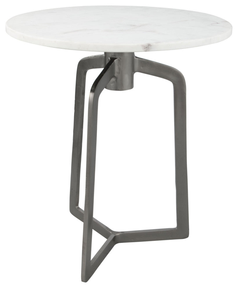Sofa Side Table, Round, Artificial Marble, Aluminum Metal, White, Black, Lounge