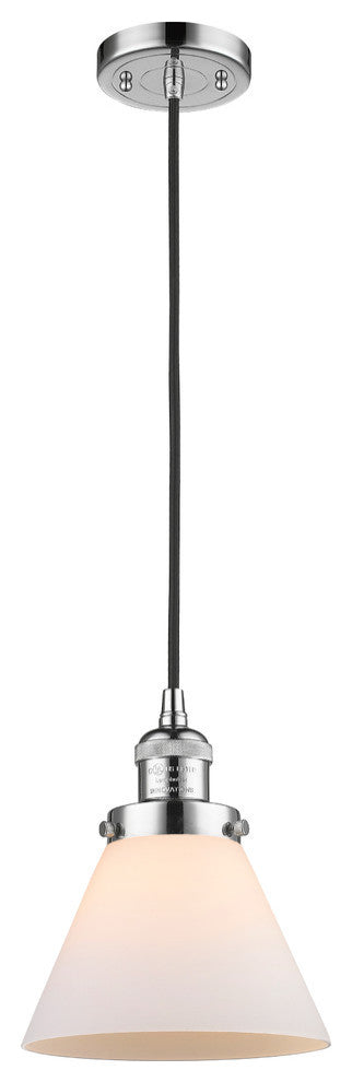 Large Cone LED Pendant, Polished Chrome, Glass: Matte White Cased