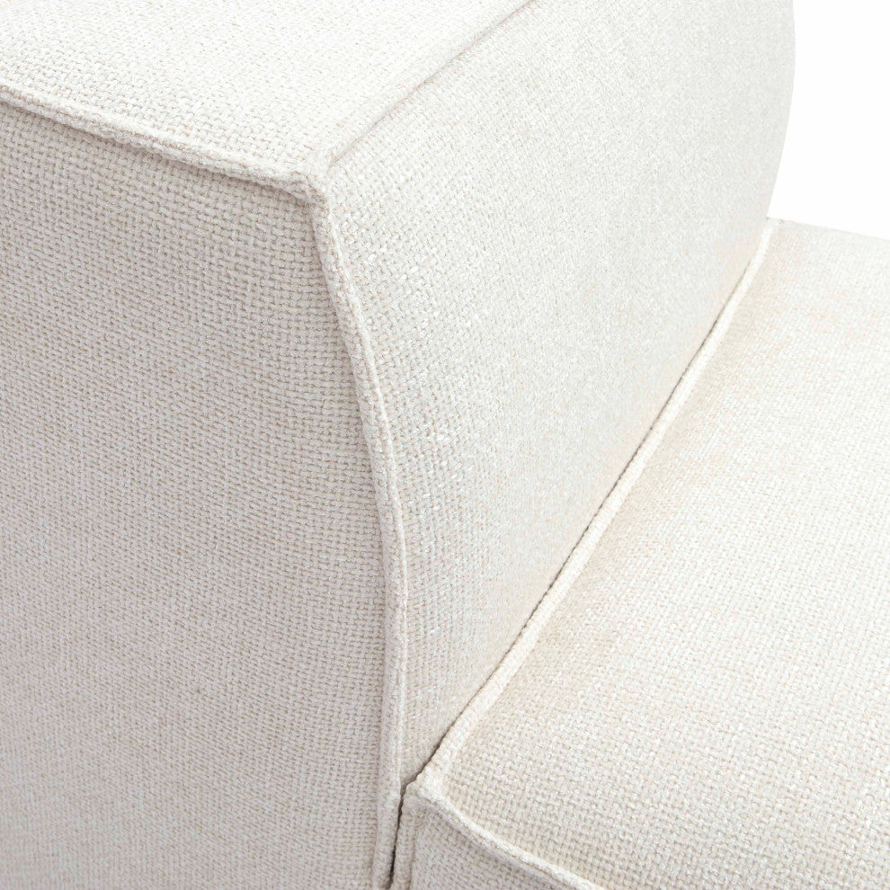 Mindy Chenille Basketweave Armless Chair, Cream