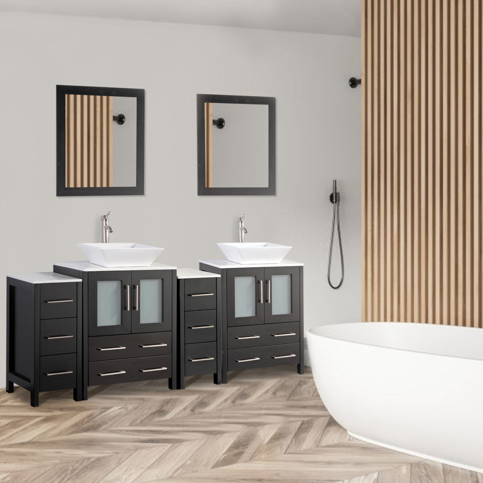 Vanity Art Bathroom Vanity Set With Sink, Espresso, 72", Standard Mirror