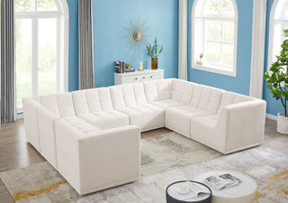 Relax Velvet Upholstered 8-Piece U-Shaped Modular Sectional, Cream