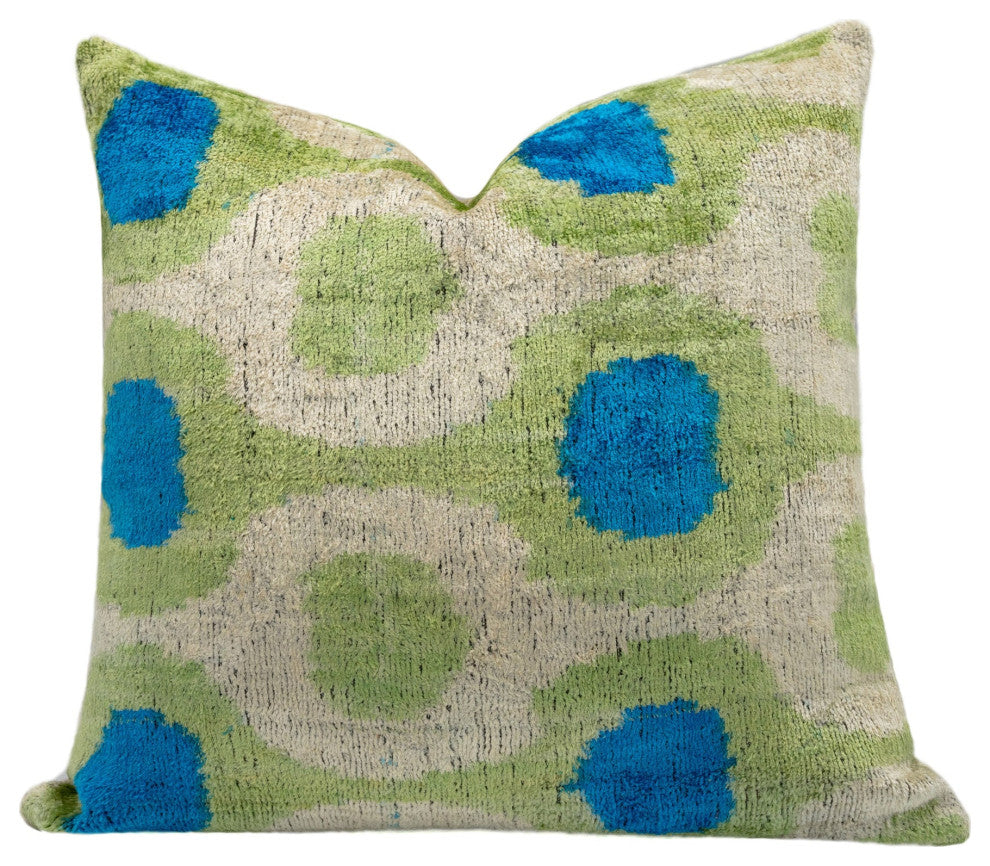 Vibrant 16x16 Ikat Silk Velvet Pillow with Down Feather Insert