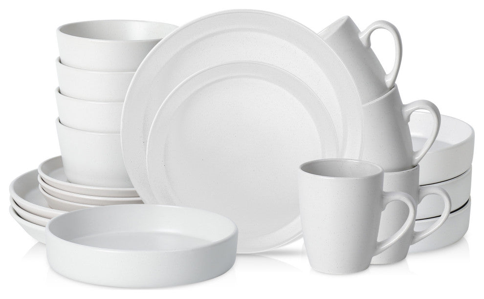 Stone Lain Albie Stoneware 20 Piece Dinnerware Set With Pasta Bowls, White